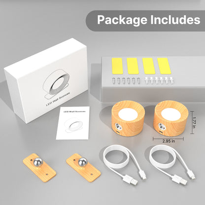 LED Wall Sconces - Battery Operated Touch Control Lights (Set of 1 or 2)