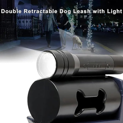 Double Dog Leash with Tangle-Free Swivel & LED Flashlight