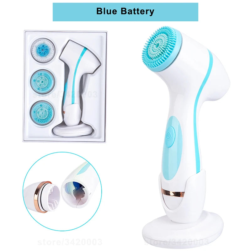 6-in-1 Waterproof Silicone Electric Facial Cleansing Brush - Sonic Pore Cleanser & Exfoliator