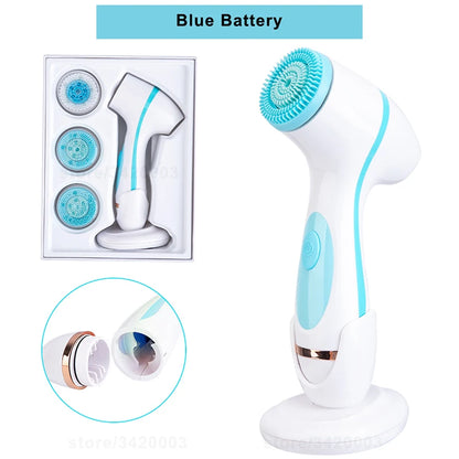 6-in-1 Waterproof Silicone Electric Facial Cleansing Brush - Sonic Pore Cleanser & Exfoliator