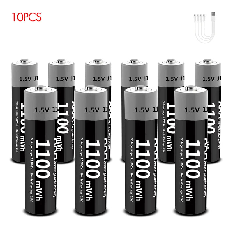 Kuugro USB Rechargeable AA & AAA Lithium Batteries - 1.5V Constant Output