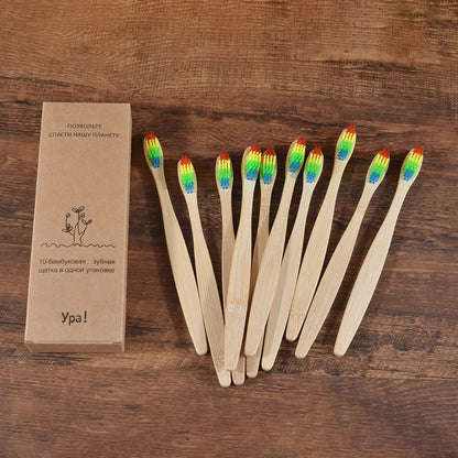 Bamboo Toothbrush Set - 10 Pack Eco-Friendly Soft Bristle