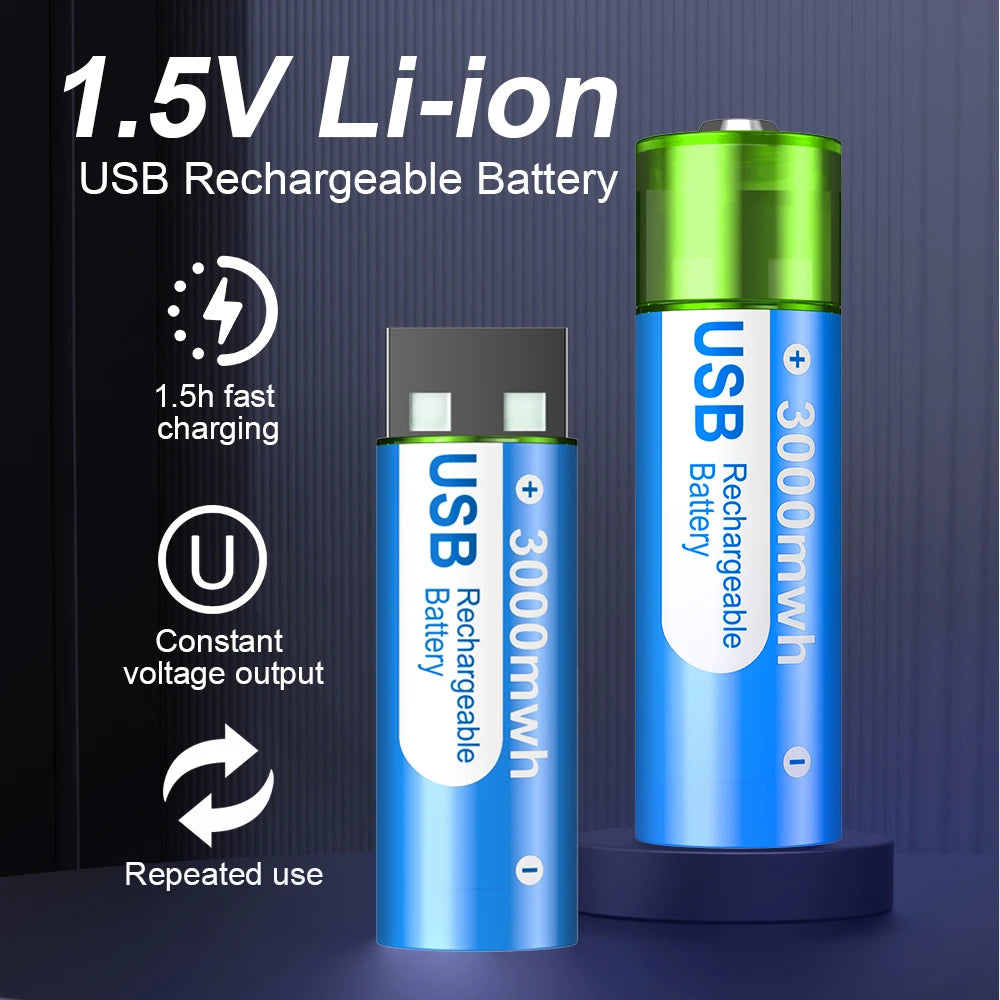 PALO 1.5V AA Rechargeable Batteries - 3000mWh USB Li-ion