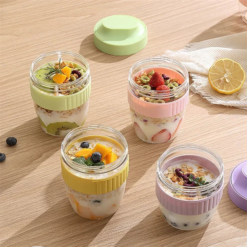 Portable Breakfast Cup with Spoon - 570ml Oatmeal Yogurt Cereal Container