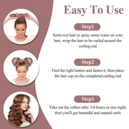 Satin Heatless Curling Rod Set - 3pc Overnight Hair Curler with Caps