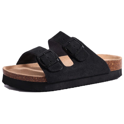Comwarm Suede Mules Slippers - Cork Insole Sandals with Arch Support