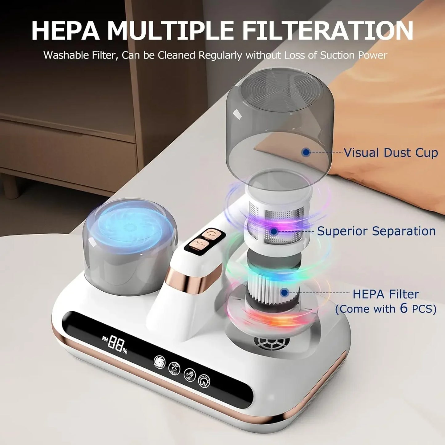 Mattress Vacuum Cleaner - 16kPa Cordless UV-C Handheld for Deep Cleaning