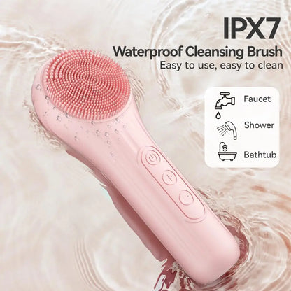 Premium Electric Silicone Face Scrubber - 5-Speed Facial Cleansing Brush with Heating & Vibration
