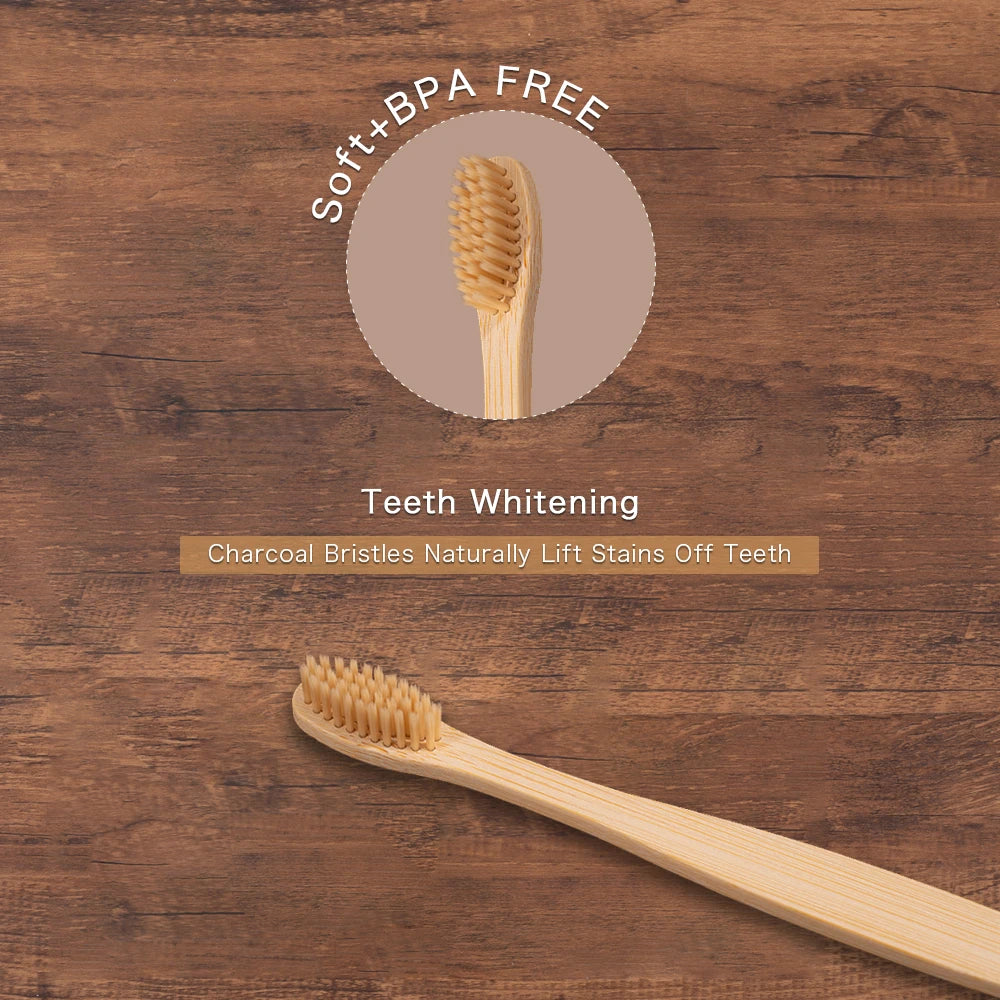 Bamboo Toothbrush Set - 10 Pack Eco-Friendly Soft Bristle