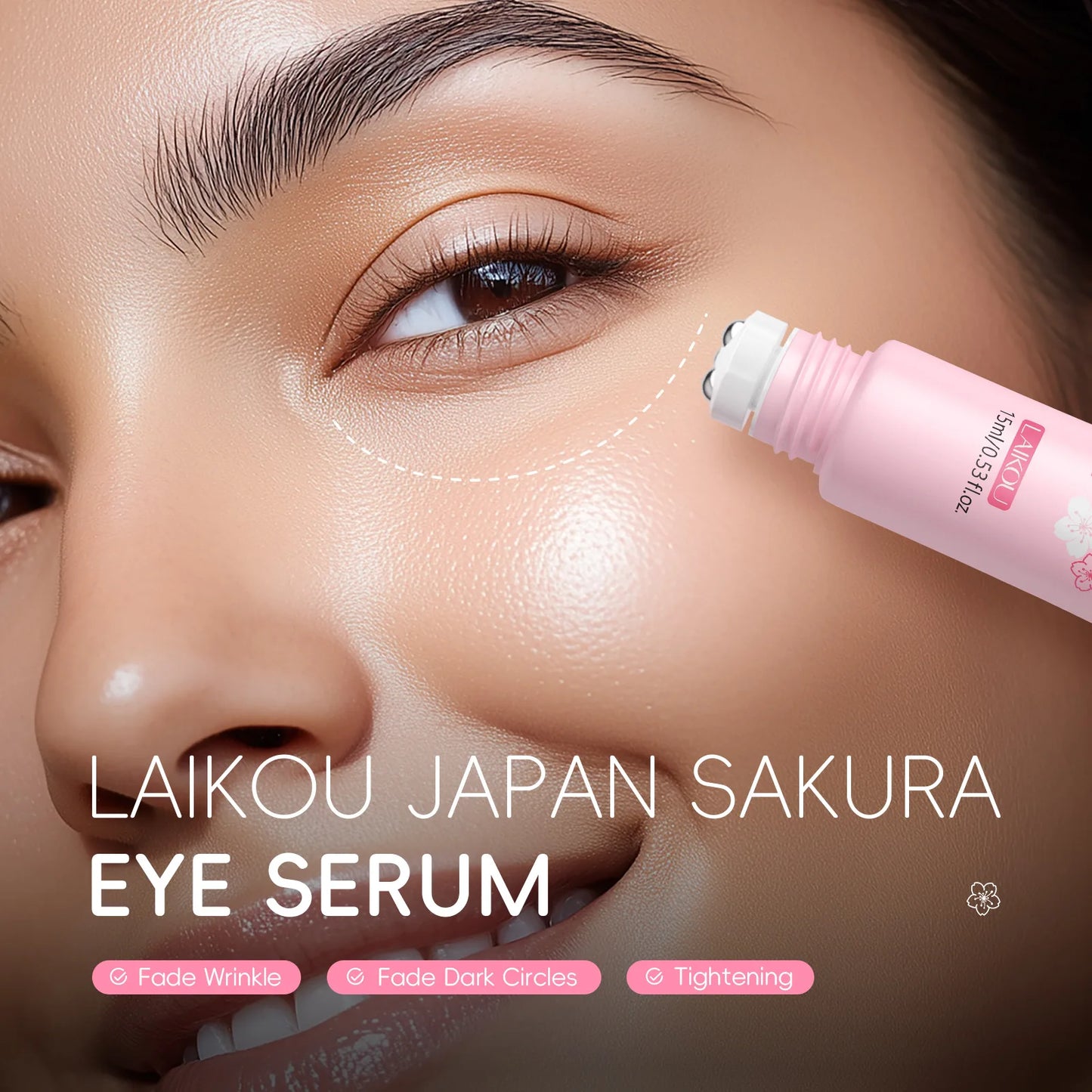 LAIKOU Sakura Eye Serum Roller - Hyaluronic Acid Dark Circle Treatment 15ml