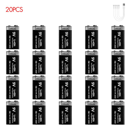 USB-C Rechargeable 9V Battery 1100mAh - Li-ion 6F22 for RC Models, Multimeters & Electronics