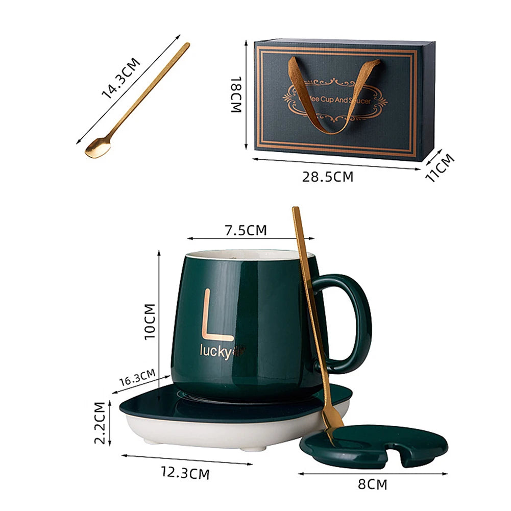 Creative Coffee Mug with Smart Heating Pad - 400ml Ceramic Gift Set