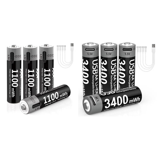 Kuugro USB Rechargeable AA & AAA Lithium Batteries - 1.5V Constant Output
