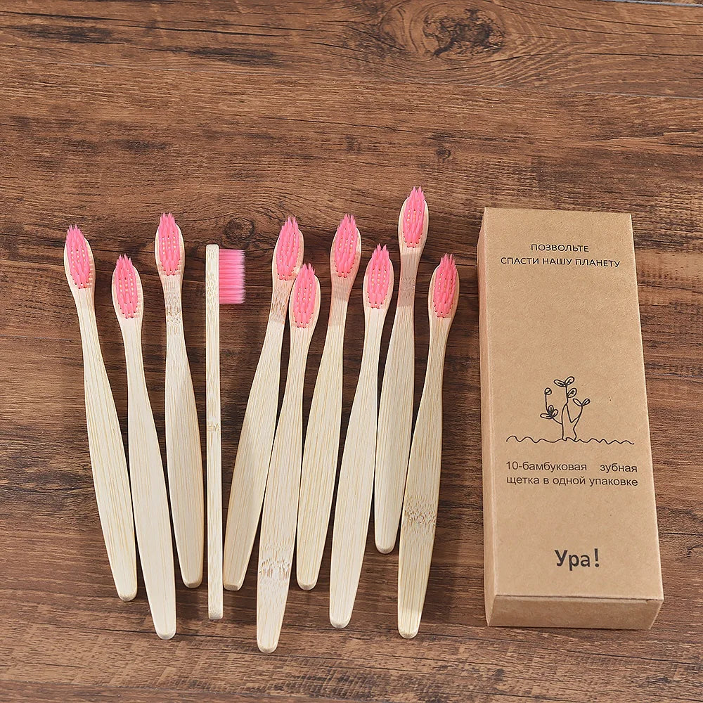 Bamboo Toothbrush Set - 10 Pack Eco-Friendly Soft Bristle