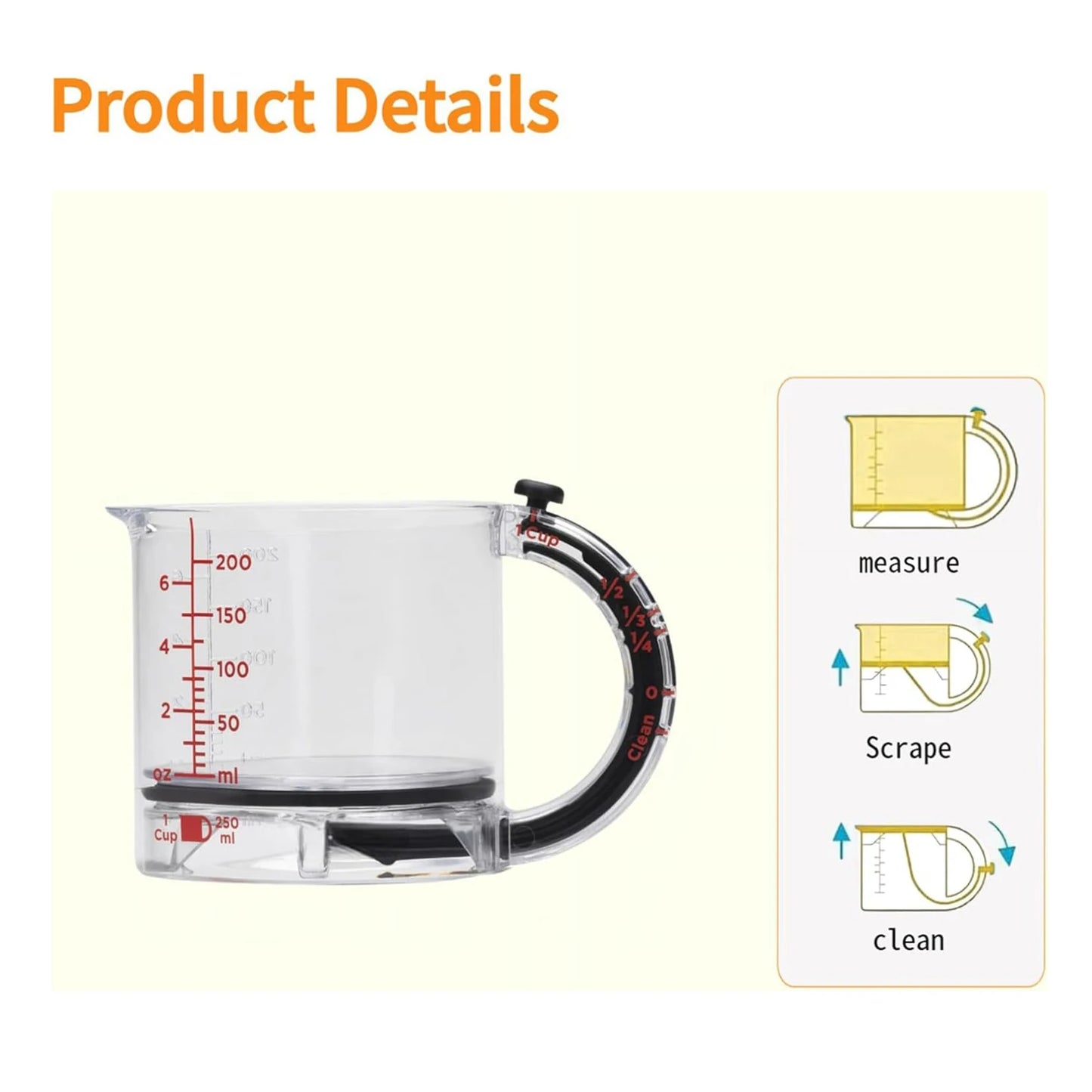 4-in-1 Adjustable Measuring Cup - Multifunctional Kitchen Tool with Scraper Base