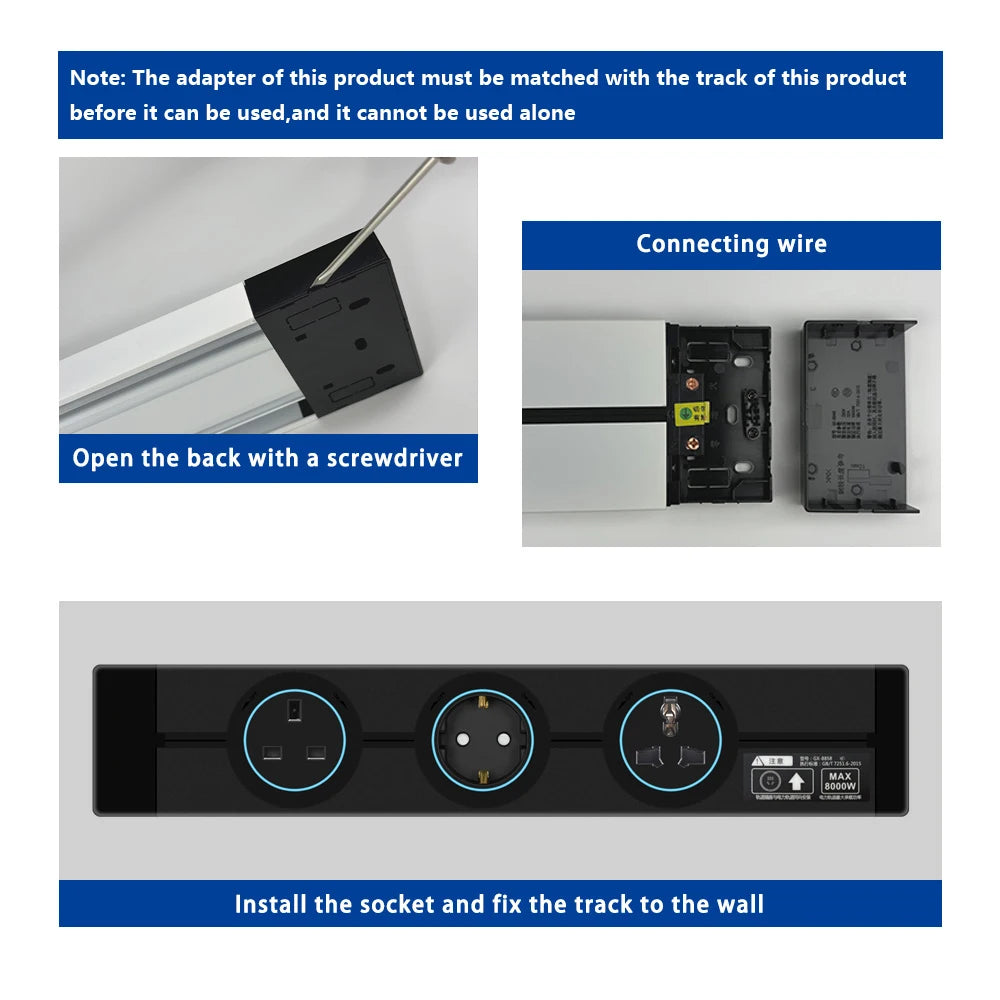 Universal Power Track Socket - Multi-Standard EU/UK/FR/Korea | Premium Wall Mount