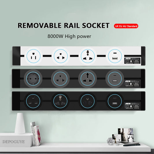 Universal Power Track Socket - Multi-Standard EU/UK/FR/Korea | Premium Wall Mount