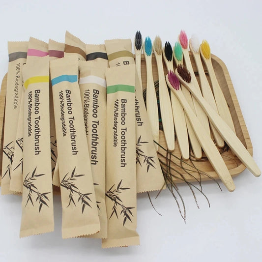 Eco Bamboo Toothbrush 100 Pack - Biodegradable Wooden Toothbrushes for Adults