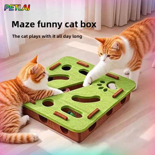 Interactive Cat Toy Bell Ball Maze - Puzzle Box with 3 Balls
