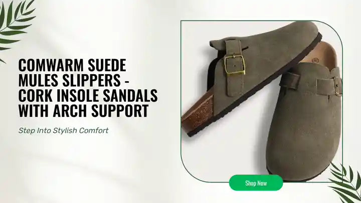 Comwarm Suede Mules Slippers - Cork Insole Sandals with Arch Support by@Outfy